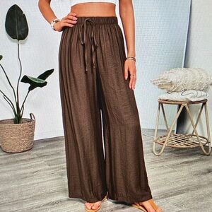 Wide Leg Drawstring Pants in Brown